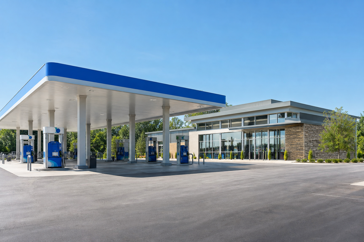 Modern gas station and convenience store