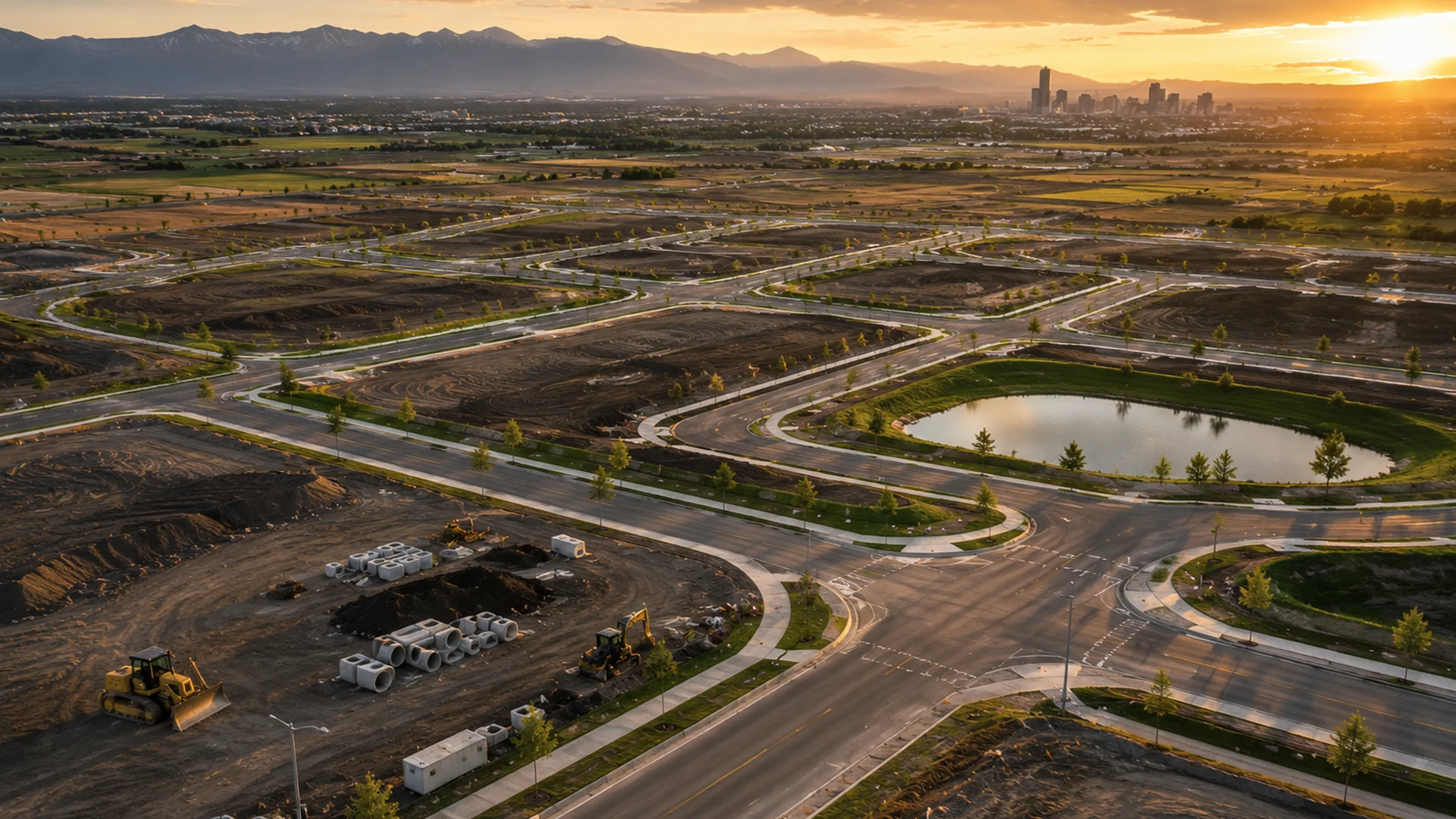 Master-planned land development with new roads, serviced parcels, civil infrastructure and stormwater management.